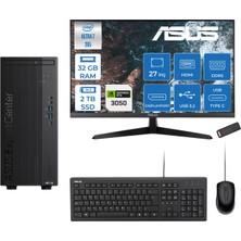 Asus Expertcenter B900MF Intel® Core™ Ultra 7 265 5.3ghz Aı 32GB Ddr5 2tb SSD 6GB/RTX3050 27"Mon120Hz  Freedos Mini Tower Masaüstü Bilgisayar B900MF30502723F14+ZETTAUSBBELLEK