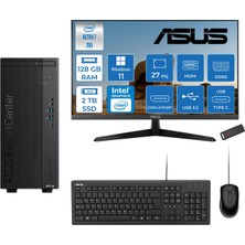 Asus Expertcenter B900MF Intel® Core™ Ultra 7 265 5.3ghz Aı 128GB Ddr5 2tb SSD Intel® Graphics 27"Mon120Hz  WIN11PRO Mini Tower Masaüstü Bilgisayar B900MFIHD27P39+ZETTAUSBBELLEK