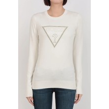 Guess Uzun Kollu Bisiklet Yaka Sasha Üçgen Logolu Triko Kadın Beyaz Triko W6RR49Z2NQ2-G012