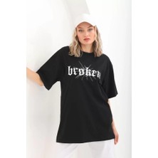 Sidelya Concept Unisex Baskılı Oversize T-Shirt - Siyah