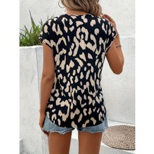 Sidelya Concept Kadın Kısa Kollu V Yakalı Desenli Süprem Bluz