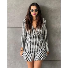 Sidelya Concept Kadın Uzun Kollu Kruvaze Yaka Kazayağı Mikro Mini Boy Elbise