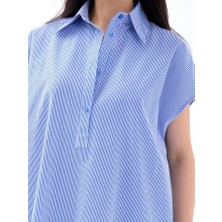 Sidelya Concept 7450 Elbise-Mavi Beyaz Çizgili