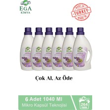 Ega Aktif Kapsül Teknolojili Lavanta Çamaşır Yumuşatıcısı 6 x 1040 ml Hipoalerjenik ve Doğal İçerik
