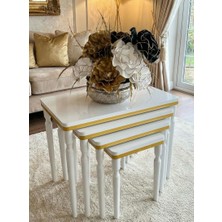 4lü Beyaz Sarı Lüx Mdf Ahşap Zigon Sehpa Gürgen Ahşap Ayak Bella Vetro