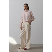 Sidelya Concept Çift Pileli Palazzo Pantolon - Natür