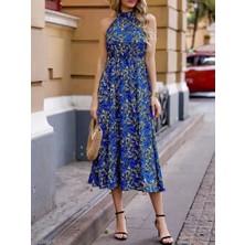 Sidelya Concept Kadın Omuzlardan Açık Daire Yaka Desenli Maxi Süprem Elbise