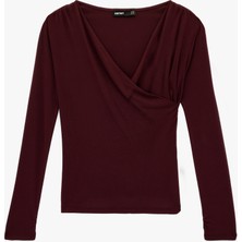 Koton Modal Kumaş Slim Fit Uzun Kollu Kruvaze Degaje Yaka Bluz