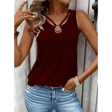 Sidelya Concept Kadın Askılı Yaka Şerit Halka Detaylı Viskon Bluz