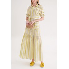 Societa Sarı Büzgülü uzun gömlek elbise 94523