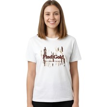 Gold Baskı Enfield&co Kadın T-Shirt Find Ekru