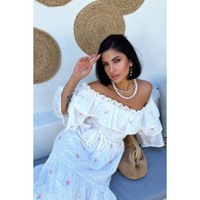 Sidelya Concept Pembe Omuzları Lastikli Brode Elbise