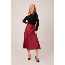 Sidelya Concept Çan Kesim Midi Bordo Saten Etek