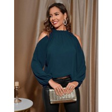 Sidelya Concept Kadın Uzun Kollu Omuzlardan Açık Sandy Bluz