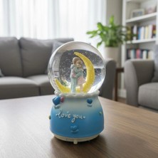 Mey İthalat Pilli Işıklı Müzikli Kar Küresi–hilal Ay Figürlü Romantik Masaüstü Biblo, LED Aydınlatmalı Dekoratif Hediyelik Kar Küresi