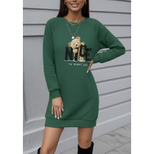 Sidelya Concept Kadın Uzun Kollu Bisiklet Yaka Ayı Desenli Viskon Iki Iplik Elbise