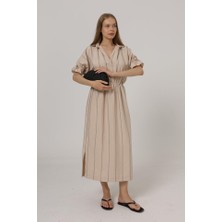 Sidelya Concept Beli Lastikli Elbise - Taş