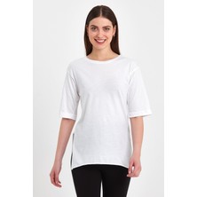 Yakamor Kadın Duble Kol Yanı Yırtmaçlı Sıfır Yaka T-Shırt