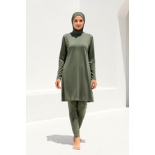 Marina Tam Kapalı Tesettür Mayo Haki, Su İtici Apreli, Likralı Mayo Takımı 1969