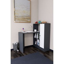 Mirobi Drithe Modern Dolaplı Kitaplıklı Çalışma Masası Antrasit-Beyaz