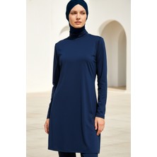 Marina Tam Kapalı Tesettür Mayo Lacivert, Esnek Likralı Kumaş, İçten Bağlamalı Set 1969