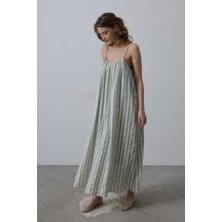 Sidelya Concept Askılı Çizgi Desen Elbise - Haki