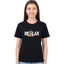 Ayıcık  Baskı Enfield&co Kadın T-Shirt Relax Siyah