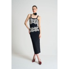 Sidelya Concept Jakarlı Ince Askılıtriko Takım - Siyah-Beyaz Kayısı