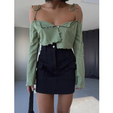 Sidelya Concept Gabardin Kısa Etek Cep Detaylı - Siyah