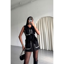 Sidelya Concept Büyük Cep Biye Detaylıyelek - Siyah