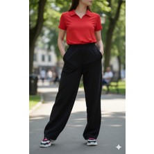 Bky Kadın Siyah Yüksek Bel Bol Kesim Eşofman Altı