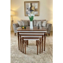 4lü Ceviz Beyaz Lüx Mdf Ahşap Zigon Sehpa Gürgen Ağaç Ayak Bella Vetro