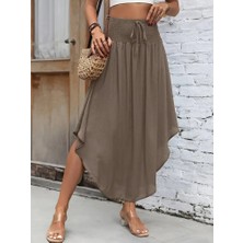 Sidelya Concept Kadın Yüksek Bel Belden Bağlamalı Asimetrik Kesim Detaylı Sandy Etek