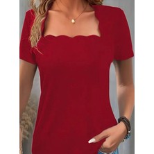 Sidelya Concept Kadın Kısa Kollu Kare Lazer Yakalı Janjan Krep Bluz