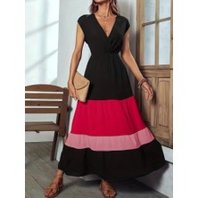 Sidelya Concept Kadın Kısa Kollu Kruvaze Yakalı Çok Renkli Aerobin Elbise