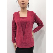 Sidelya Concept Kadın Uzun Kollu Kruvaze Yaka Kol ve Etek Ucu Manşet Detay Yumoş Bluz