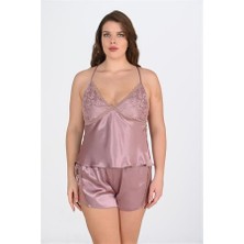 Red Womans Büyük Beden Vizon Şort Takımı