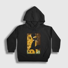 Presmono Unisex Çocuk Siyah Cat Kiss Kedi Kedili Hediye Gustav Klimt Kapüşonlu Sweatshirt