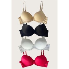 Red Womans Siyah-Beyaz-Kırmızı-Ten 4'lü Dolgulu Push Up Micro Balenli Günlük Tek Destekli Sütyen