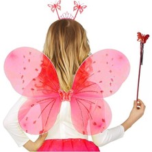 Marsilyan Kırmızı Renk Çocuk Kelebek Kanadı Tacı ve Asa Seti 50 cm