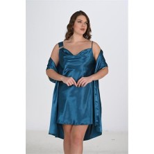 Red Womans Büyük Beden 2li Petrol Sabahlık Takımı Bigsize 6206