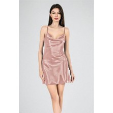 Red Womans Kısa Gecelik Degaje Yaka Vizon 7740