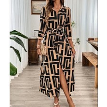 Sidelya Concept Kadın Uzun Kollu Yakalı Önden Düğmeli Uzun Süprem Elbise