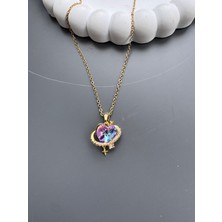 Gözde Aksesuarım Kalpli Satürn Kolye Çelik