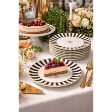 Seramikci Çizgili Kuşlu 6 Lı Pasta Tabağı