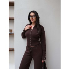Esra Helvacı Çıtçıtlı Hırka Pantolon Triko Takım