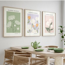 Pam Studio Flower Market 3’lü Botanik Poster Seti – Minimalist Çiçek Temalı Modern Duvar Dekoru