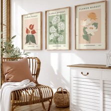 Pam Studio Flower Market 3’lü Botanik Poster Seti – Minimalist Çiçek Temalı Modern Duvar Dekoru