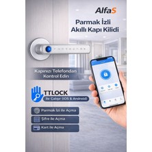Alfas Şifreli Kartlı Telefondan Kontrol Pvc Alüminyum Ahşap Uyumlu Parmak Izli Akıllı Kapı Kolu Gümüş
