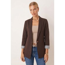 Armonika Kadın Kahverengi Kol Içi Çizgili Tek Düğmeli Ceket ARM-22K001122